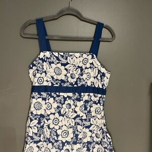 Vintage Floral Blue and White Dress